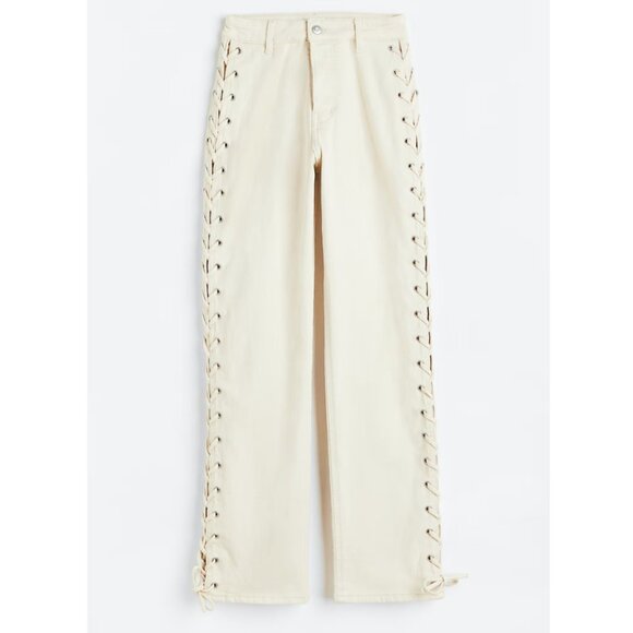 H&M Denim - H&M Cream Lace Up Straight High Jeans - 16